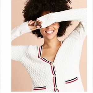Brooks Brother Stripe-Trimmed Cotton Pointelle Cardigan, NWT, size M